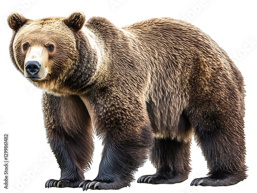 Wallpaper Mural A large brown grizzly bear stands on a white background Torontodigital.ca