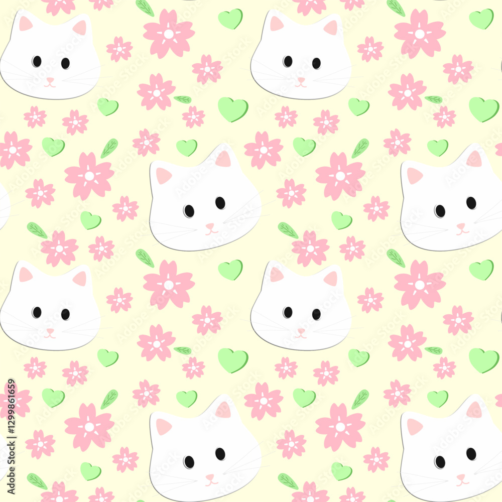 Obraz premium White cat on pink background. Seamless pattern