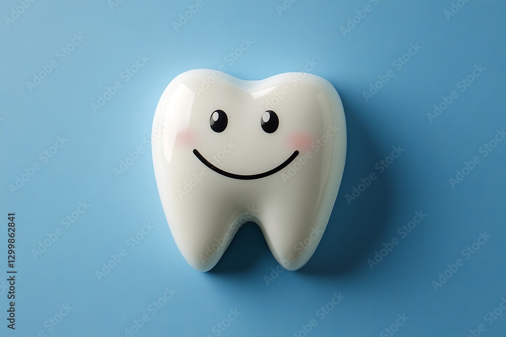 A Happy Tooth With Rosy Cheeks on a Blue Background A Happy Tooth With Rosy Cheeks on a Blue Background