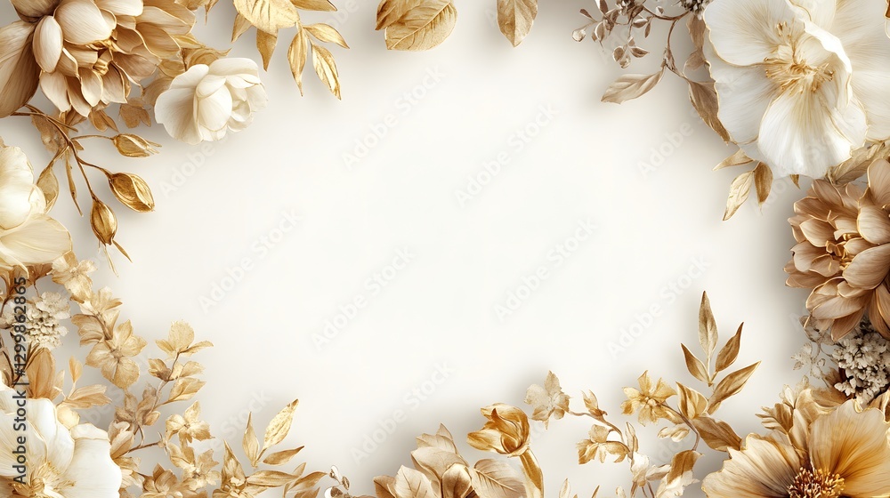A decorative floral border composed of many delicate and gold flowers A decorative floral border composed of many delicate and gold flowers