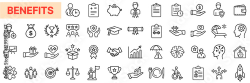 Employee Benefits & Compensation Outline Icon Bundle – Perks, Rewards, Incentives, Career Growth