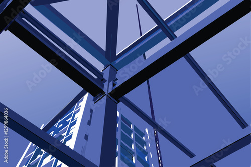 Robust steel I-beams and H-beams, meticulously arranged, form the skeletal framework of a large-scale construction project.  High-resolution image.