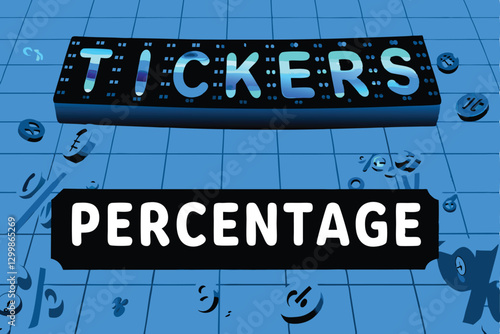 Create a stylized illustration of stock market tickers interwoven with a large, prominent percentage sign, conveying dynamism and financial fluctuation.