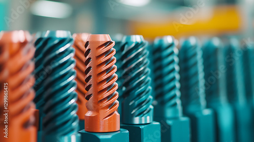 Closeup of metallic cutting tool edges in a workshop industrial environment precision equipment visual detail focused view on texture photo