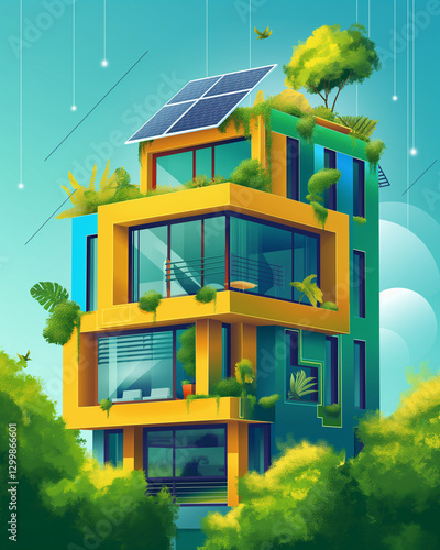 Eco-Friendly Office Building Exterior Illustration - エコフレンドリーなオフィスビル外観イラスト