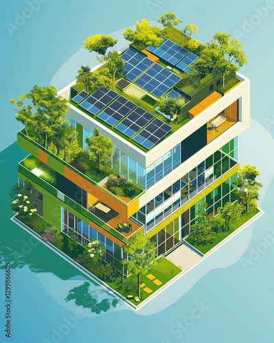Eco-Friendly Office Building Exterior Illustration - エコフレンドリーなオフィスビル外観イラスト