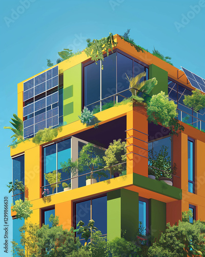 Eco-Friendly Office Building Exterior Illustration - エコフレンドリーなオフィスビル外観イラスト
