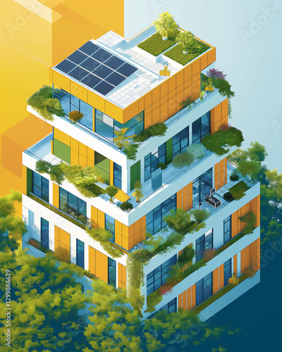 Eco-Friendly Office Building Exterior Illustration - エコフレンドリーなオフィスビル外観イラスト