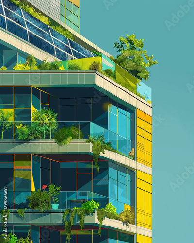 Eco-Friendly Office Building Exterior Illustration - エコフレンドリーなオフィスビル外観イラスト