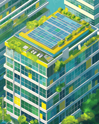 Eco-Friendly Office Building Exterior Illustration - エコフレンドリーなオフィスビル外観イラスト