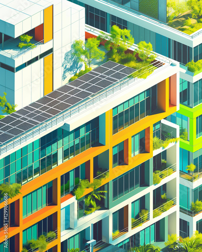Eco-Friendly Office Building Exterior Illustration - エコフレンドリーなオフィスビル外観イラスト