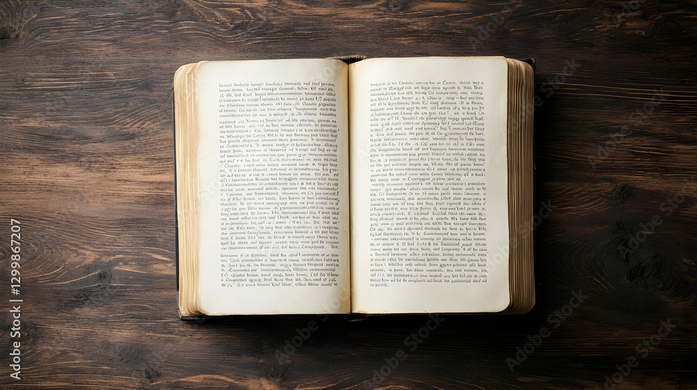 Obraz premium Open Braille Book with Raised Dots on Aged Pages over Dark Wooden Table