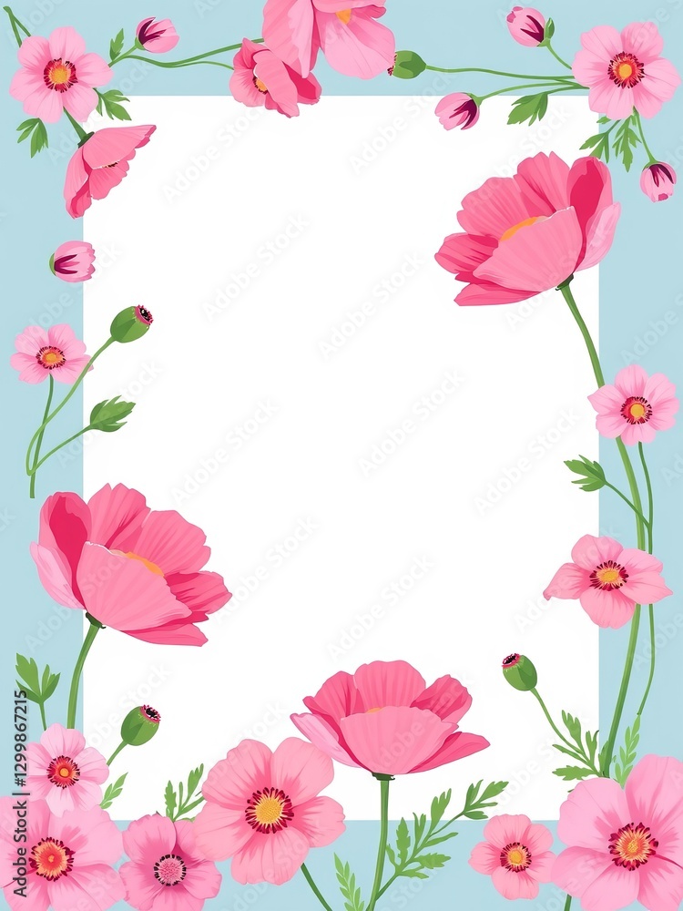 Beautiful pink flower frame perfect for displaying photos or artwork in a charming and soft style Beautiful pink flower frame perfect for displaying photos or artwork in a charming and soft style