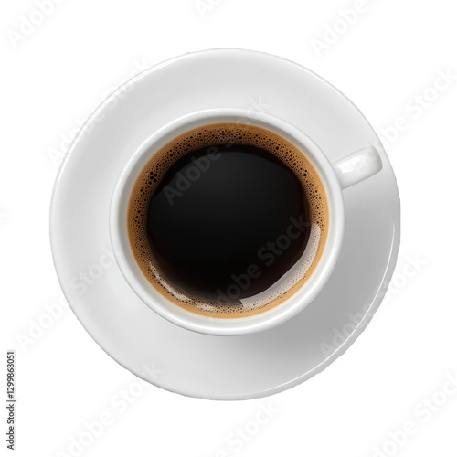 Elegant overhead view of a steaming cup of fresh brewed black coffee
