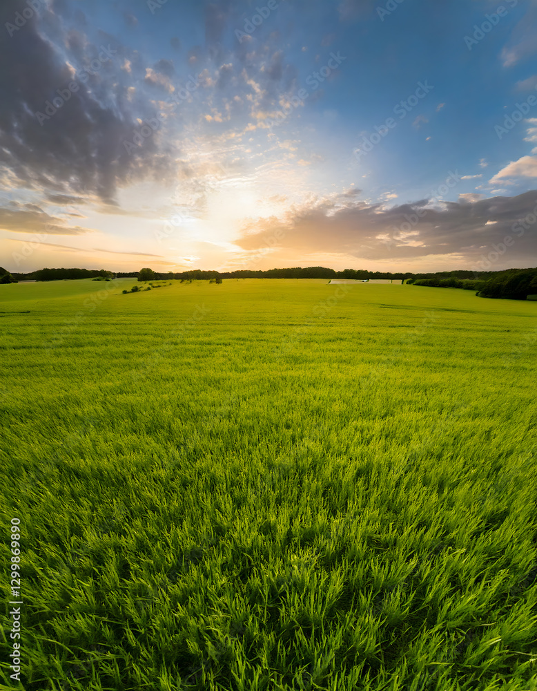 Aerial View of a Beautiful Green Meadow and Blue Sky in a Scenic Countryside Aerial View of a Beautiful Green Meadow and Blue Sky in a Scenic Countryside