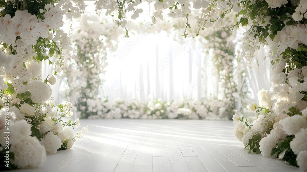 Obraz premium A floral wedding ceremony setting adorned with beautiful white blossoms