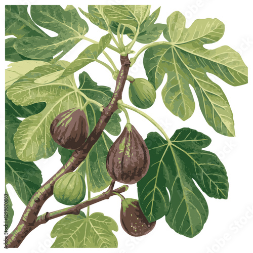 Fig Tree with Lush Leaves and Ripe Figs