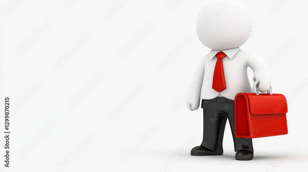 Businessman Character with Red Briefcase on White Background Businessman Character with Red Briefcase on White Background