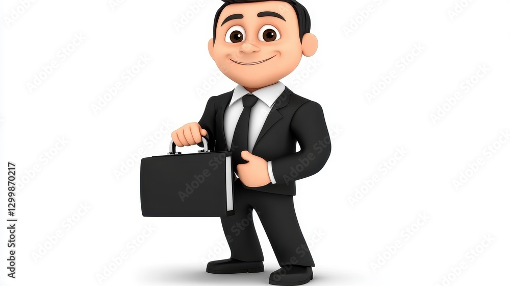Cartoon business character with briefcase in formal attire smiling Cartoon business character with briefcase in formal attire smiling