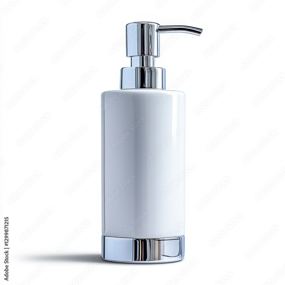 Obraz premium Modern White Cylindrical Soap Dispenser With Chrome Accents
