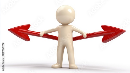 Cartoon figure holding arrows pointing in different directions, dilemma