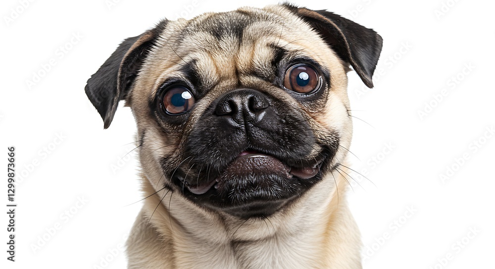 Cute Pug Dog Headshot Isolated on White Background Looking Curious Cute Pug Dog Headshot Isolated on White Background Looking Curious