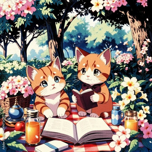 cute cat having a picnic