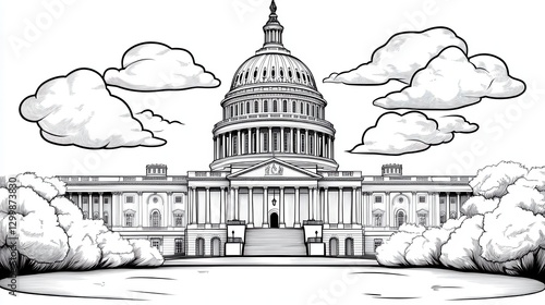 Wallpaper Mural Monochrome Illustration Of The United States Capitol Building Torontodigital.ca