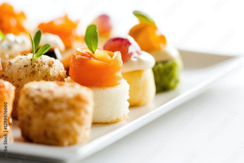 close-up view of assorted snacks and canapés arranged artfully on neutral-colored plate with ample copy space close-up view of assorted snacks and canapés arranged artfully on neutral-colored plate with ample copy space
