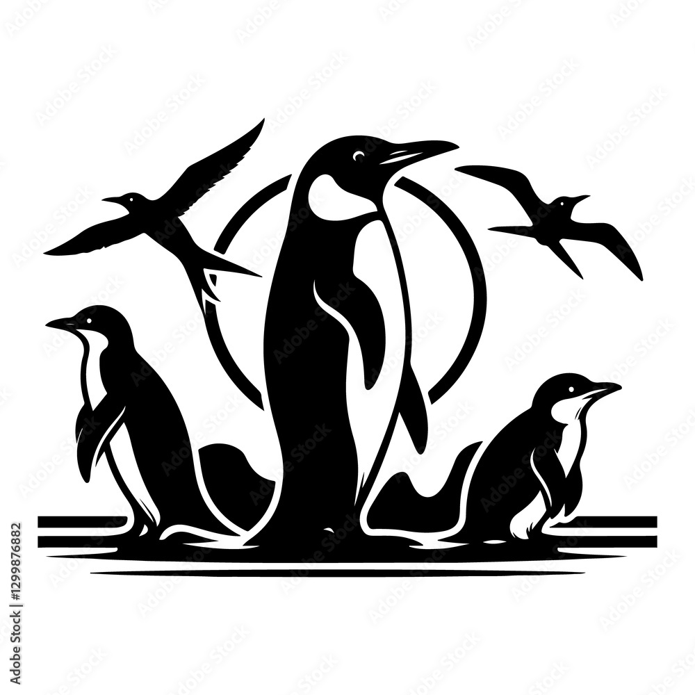 Naklejka premium Penguin vector silhouette illustration black color
