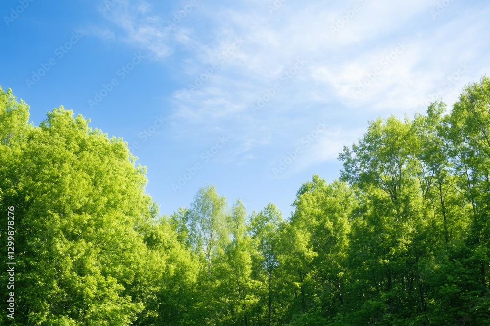 serene landscape showcasing vibrant green forest with clear blue sky and ample sunlight serene landscape showcasing vibrant green forest with clear blue sky and ample sunlight