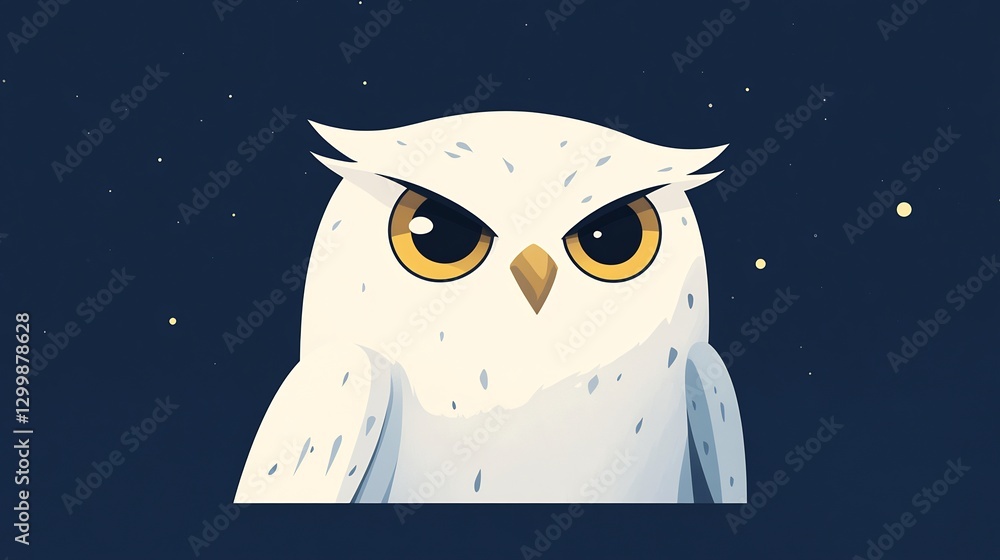 Fototapeta premium snowy white owl, midnight blue, golden eyes