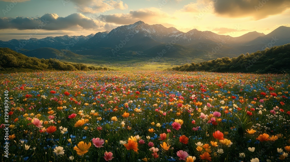 Fototapeta premium Sunset over mountain wildflowers