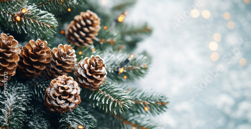 Wallpaper Mural a christmas tree adorned with pine cones and lights against a light backgr Torontodigital.ca