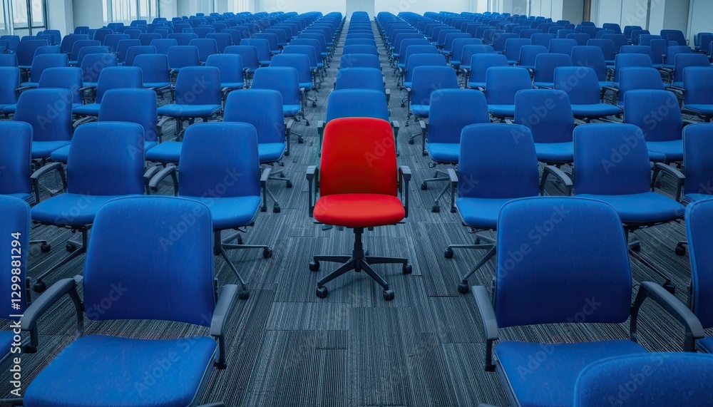 Naklejka premium Empty conference room with isolated red chair office photograph modern wide angle contrast