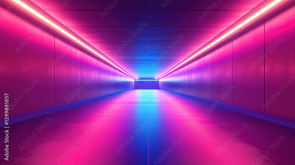 Abstract futuristic corridor with neon laser lines and colorful geometric triangles creating depth Abstract futuristic corridor with neon laser lines and colorful geometric triangles creating depth