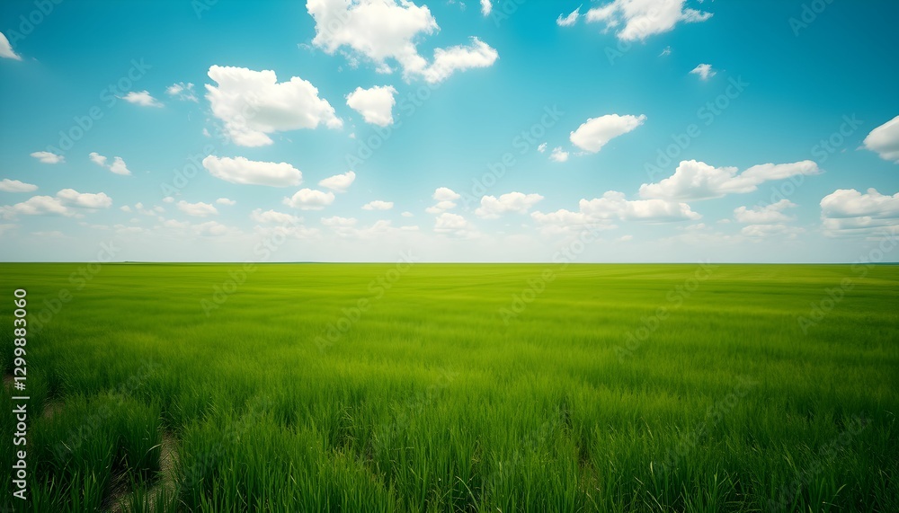 Green Fields Under a Bright Blue Sky With White Clouds Green Fields Under a Bright Blue Sky With White Clouds