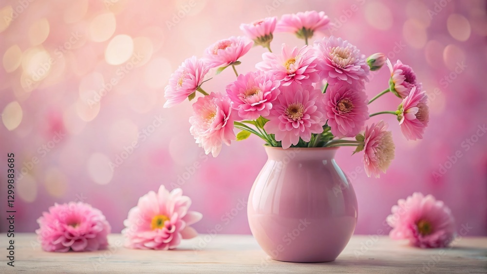 Serene Pink Floral Still Life: Long Exposure Photography of Delicate Pink Flowers in a Matching Vase