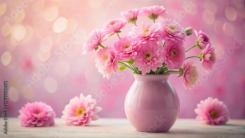 Serene Pink Floral Still Life: Long Exposure Photography of Delicate Pink Flowers in a Matching Vase