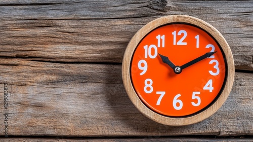Bright Orange Clock on Rustic Wooden Background for Timely Moments