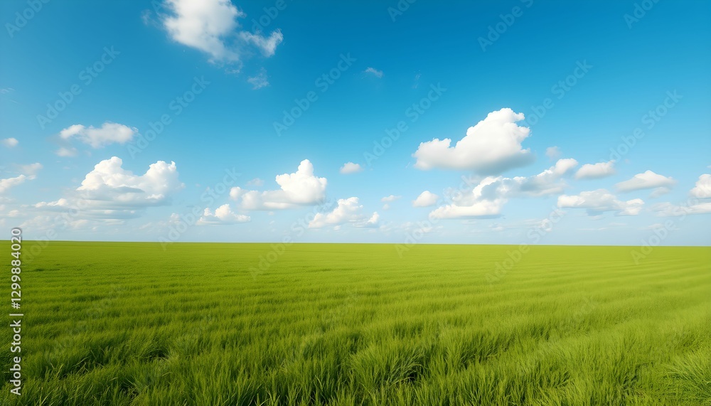 Green Field Under a Blue Sky with Clouds on a Summer Day Green Field Under a Blue Sky with Clouds on a Summer Day