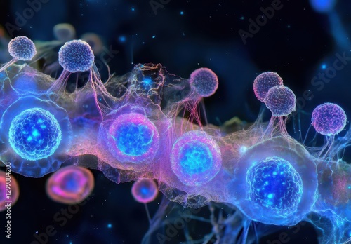 Microscopic view of a diverse group of bacteria residing within the human body and surrounding tissues