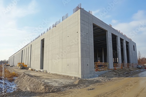 Wallpaper Mural Large concrete structure under construction, visible framework and machinery. Illustrates progress of industrial building project, ideal for construction or real estate. Torontodigital.ca