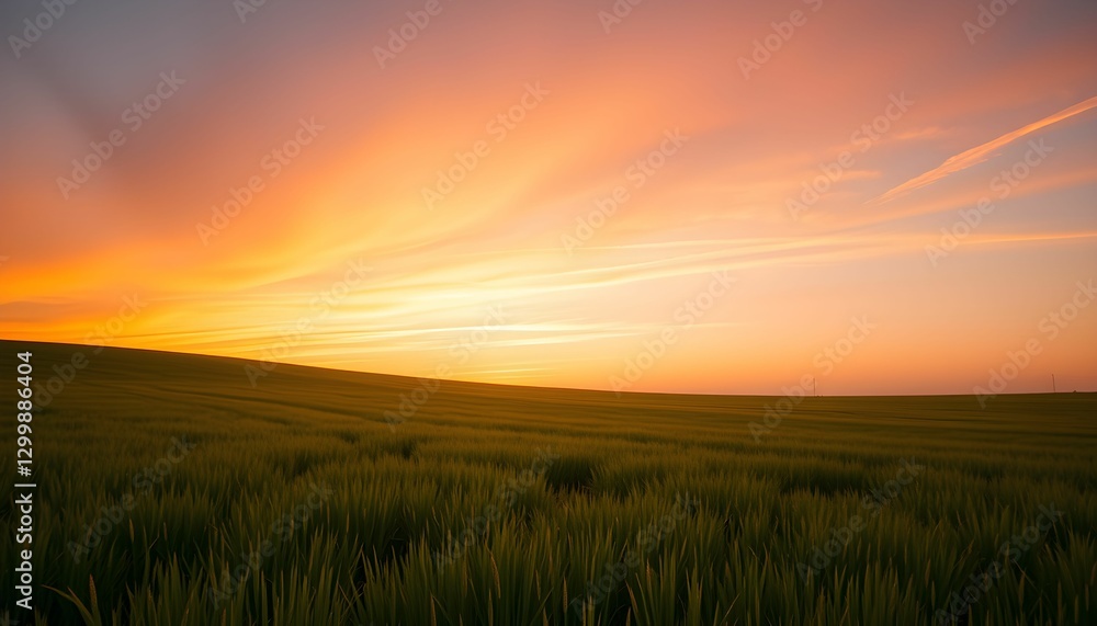 Obraz premium Sunrise Over the Green Field - A Beautiful Horizon View