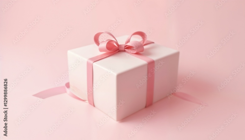Soft Pink Gift Box with Matching Ribbon on Pastel Surface Soft Pink Gift Box with Matching Ribbon on Pastel Surface