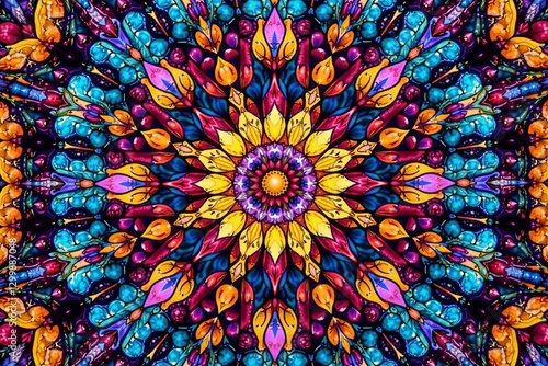 Wallpaper Mural Vibrant colorful mandala pattern with symmetrical shapes and details, kaleidoscope, seamless Torontodigital.ca
