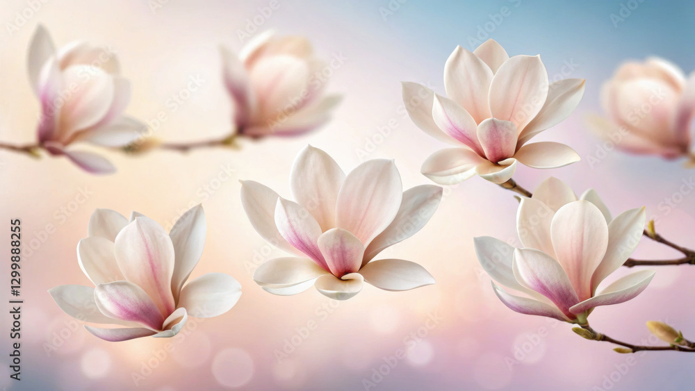 Delicate magnolia flowers against a soft, blurred background. Delicate magnolia flowers against a soft, blurred background.