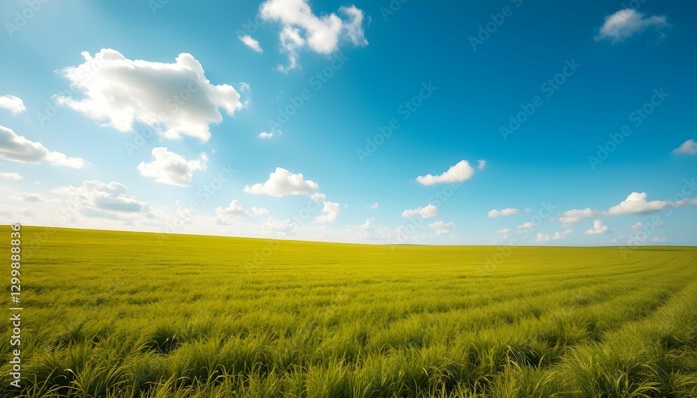 Vast Field of Grain Under a Bright Blue Sky With Clouds Vast Field of Grain Under a Bright Blue Sky With Clouds