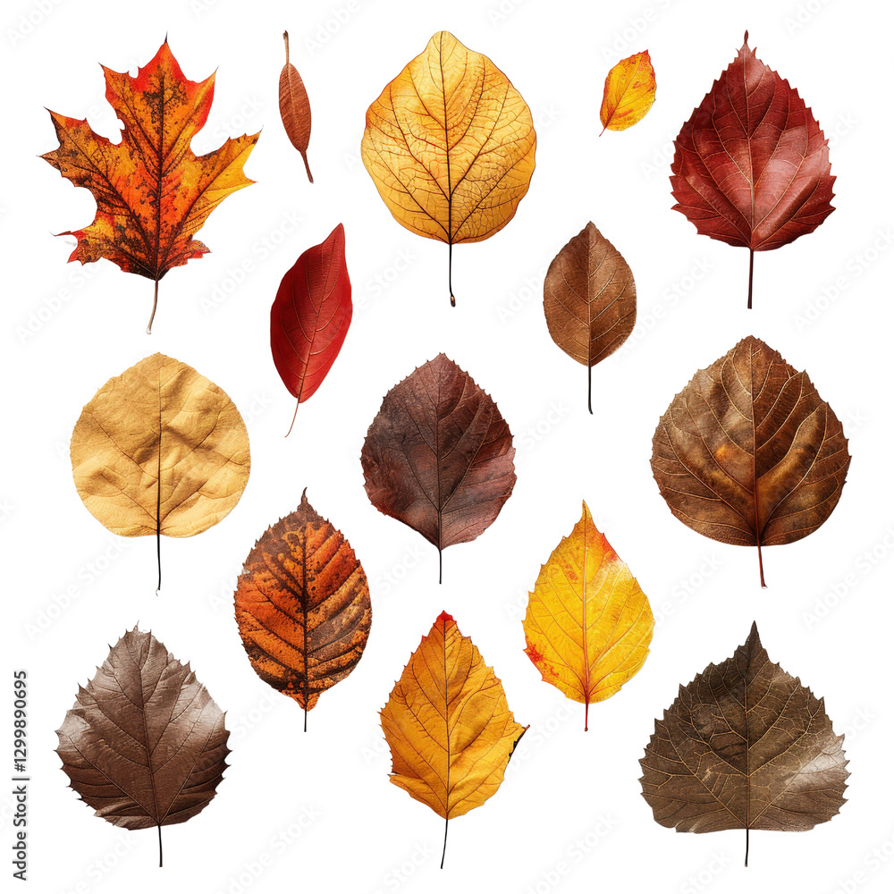 Vibrant Autumn Leaves Collection on White Background, Showcasing Rich Colors and Unique Shapes of Nature's Beauty Vibrant Autumn Leaves Collection on White Background, Showcasing Rich Colors and Unique Shapes of Nature's Beauty