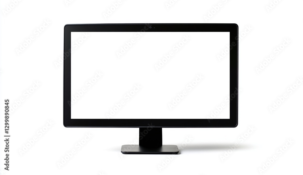 Black Computer Monitor with Blank White Screen on White Background Black Computer Monitor with Blank White Screen on White Background